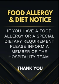 Black Modern & Minimal Food Allergy And Diet Notice Poster A2 template