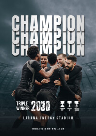 Black Modern & Minimal Football Champions A4 template