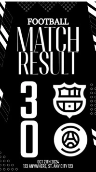 Black Modern & Minimal Football Match Result Reel Instagram template