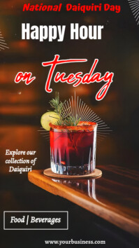 Black Modern & Minimal Friday Happy Hour Free Editable Template Social Media Flyer For Bar Instagram