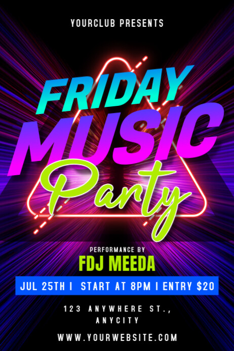 Black Modern & Minimal Friday Music Party Poster Plakkaat template