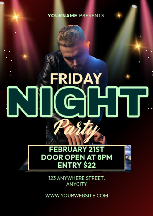 Black Modern & Minimal Friday Night Party A4 Template | PosterMyWall