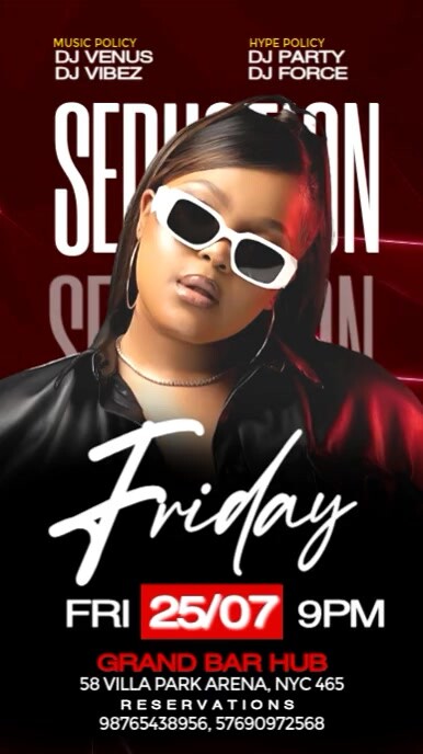 Black Modern & Minimal Friday Night Party  Digital Display (9:16) template
