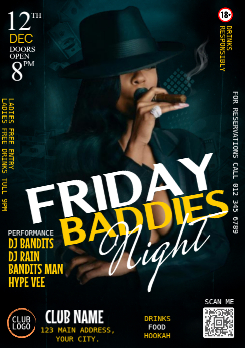 Black Modern & Minimal Friday Night Party Invitation Social Media A4 ...