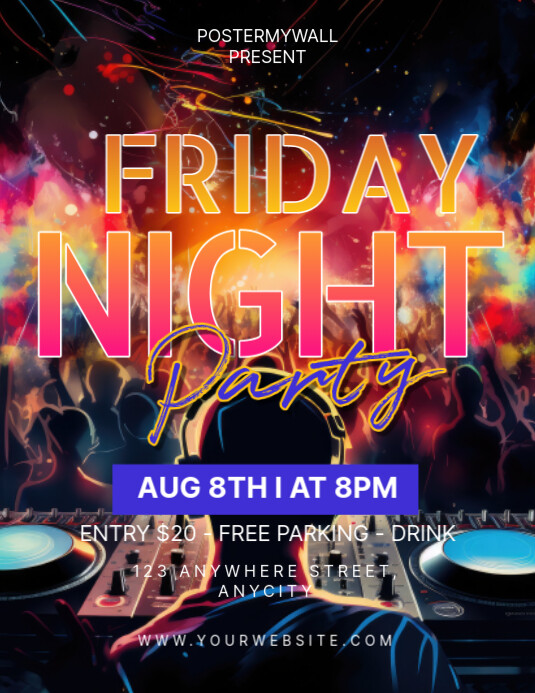 Black Modern & Minimal Friday Night Party Pamflet (letter As) ใบปลิว (US Letter) template