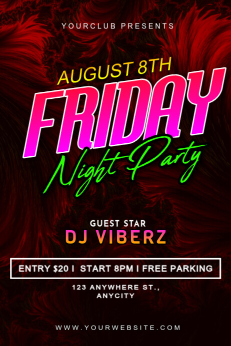 Black Modern & Minimal Friday Night Party Poster Cartaz template