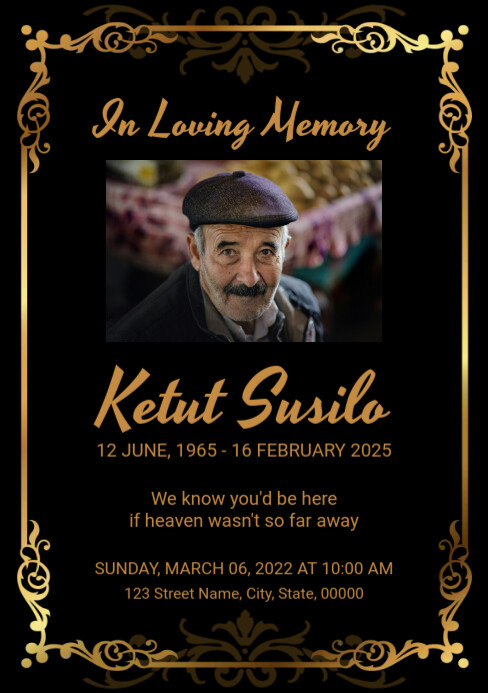 Black Modern & Minimal Funeral Program A5 template