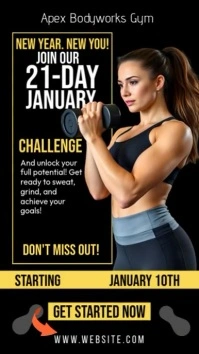 Black Modern & Minimal Get Fit 2025 Instagram Story Instagram-verhaal template