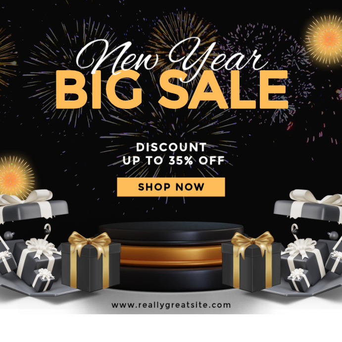 Black Modern & Minimal Gold And Black Illustrative New Year Sale ...