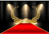 Black Modern & Minimal Golden Award Ceremony Background With Red Carpet  Postcard template