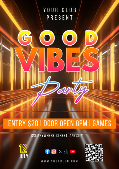 Black Modern & Minimal Good Vibes Party A1 template