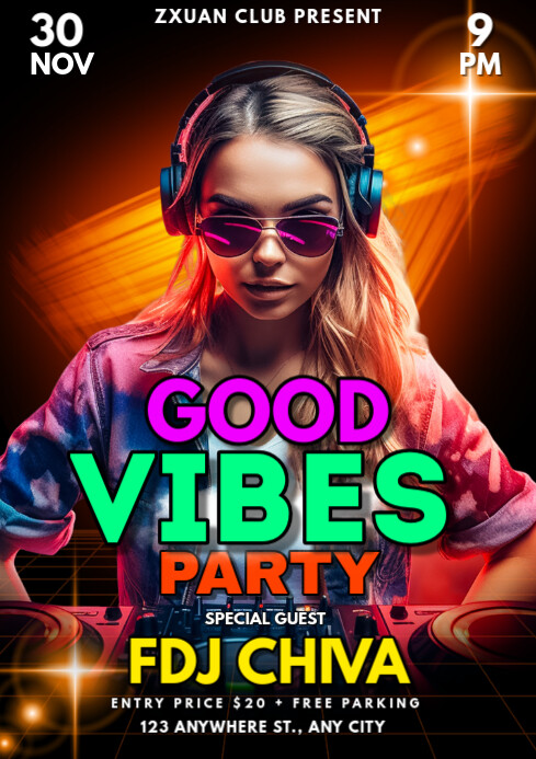 Black Modern & Minimal Good Vibes Party A2 template