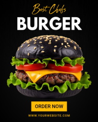 Black Modern & Minimal Gourmet Burger Promotion Instagram Portrait template