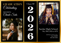 Black Modern & Minimal Graduation Invitation Postcard template