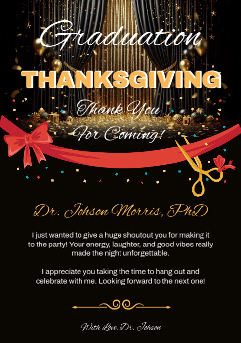 Black Modern & Minimal Graduation Thanksgiving Card A5 template