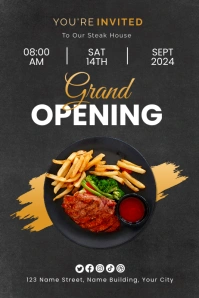 Black Modern & Minimal Grand Opening Restaura Plakat template