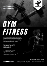Black Modern & Minimal Gym Fitness Flyer A5 template