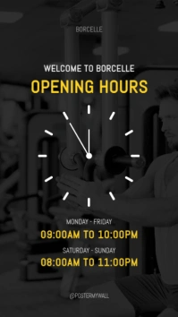 Black Modern & Minimal Gym Open Hours Instagram Story Tampilan Digital (9:16) template