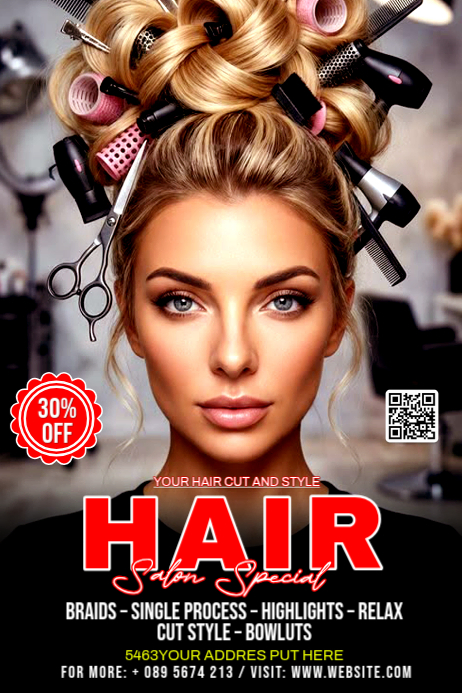 Black modern & minimal hair salon promotion poster Template | PosterMyWall