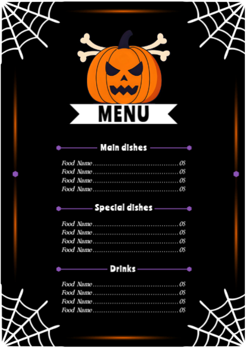 Black Modern & Minimal Hallowee Menu A6 template