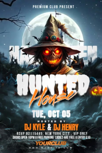 Black Modern & Minimal Halloween Hunted House Party Banner 4' × 6' template