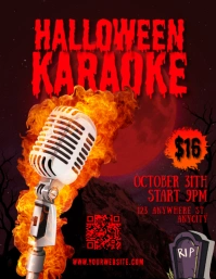 Black Modern & Minimal Halloween Karaoke Pamflet (letter As) Flyer (US Letter) template