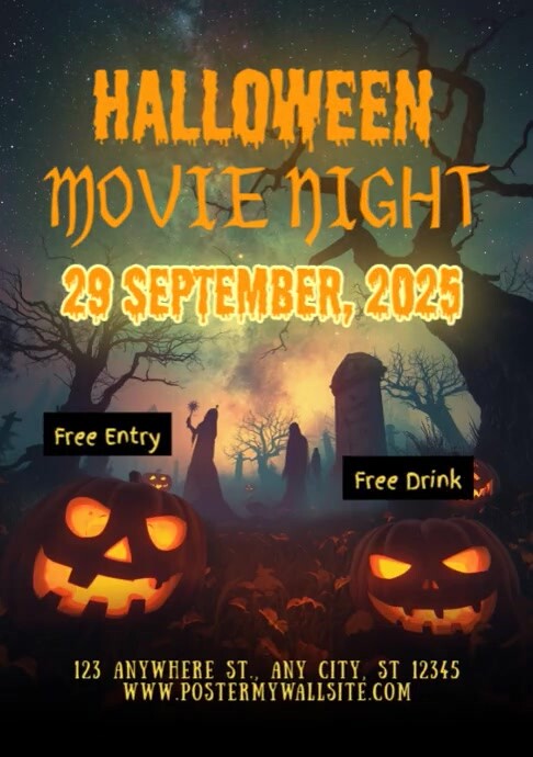 Black Modern & Minimal Halloween Movie Night A4 Template | PosterMyWall