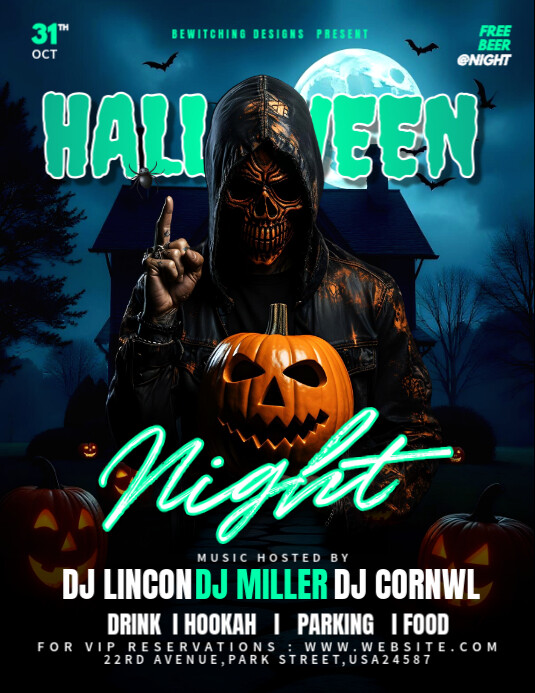 Black Modern & Minimal Halloween Night Party Flyer (us Letter) Template ...