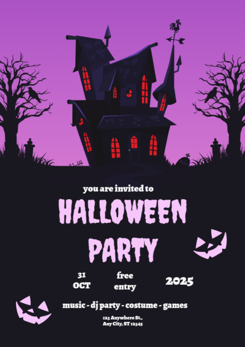Black Modern & Minimal Halloween Party 2025 A4 Template | PosterMyWall