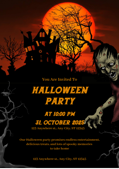Black Modern & Minimal Halloween Party 2025 A4 Template | PosterMyWall