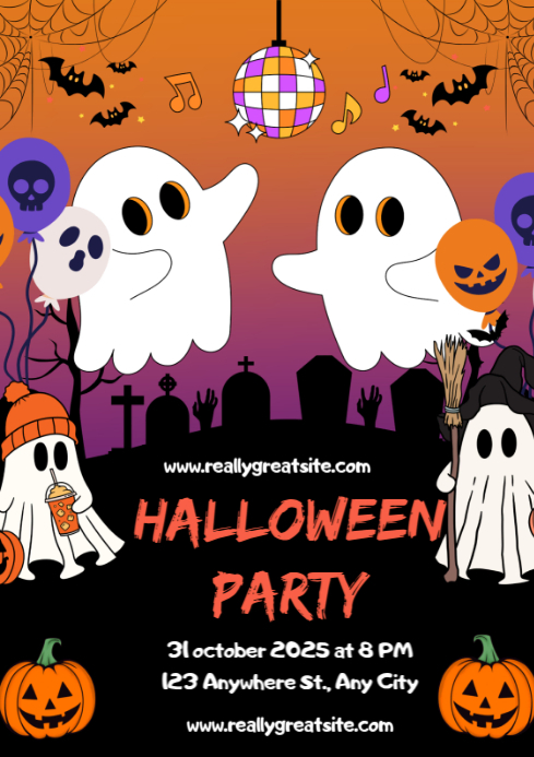 Black Modern & Minimal Halloween Party  A4 template