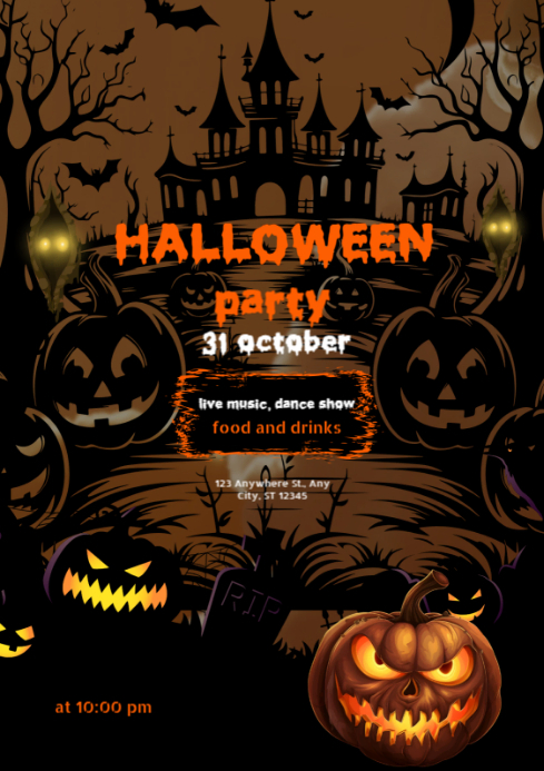 Black Halloween Party A4 Template | PosterMyWall
