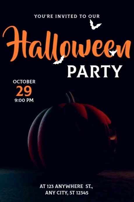 Black Modern & Minimal Halloween Party Poster Template | PosterMyWall