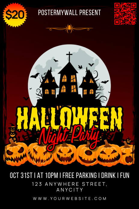 Black Modern & Minimal Halloween Party Poster Template | PosterMyWall