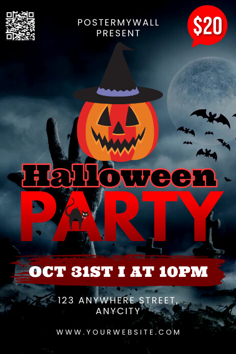 Black Modern & Minimal Halloween Party Poster Template | PosterMyWall