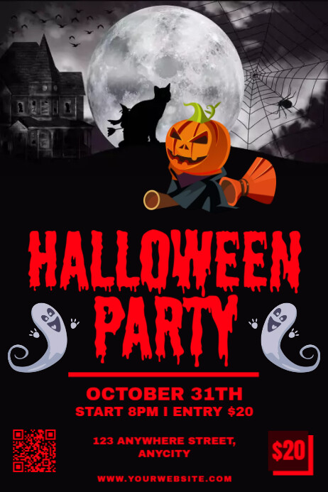 Black Modern & Minimal Halloween Party Poster Template | PosterMyWall