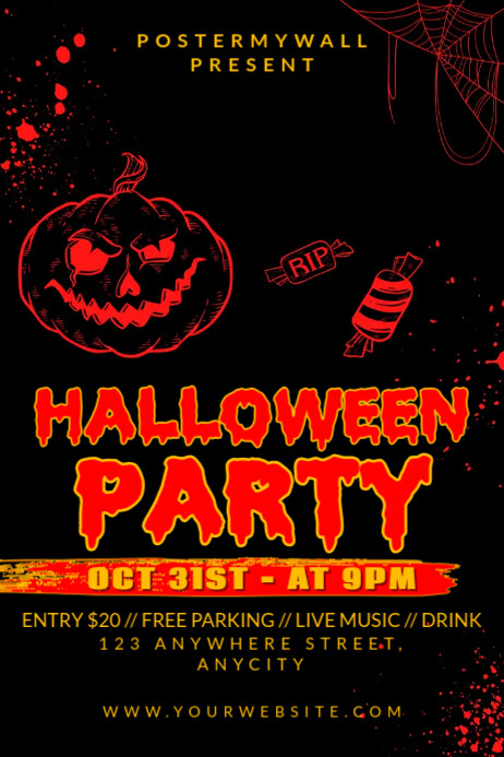 Plantilla de Black Modern & Minimal Halloween Party Poster | PosterMyWall