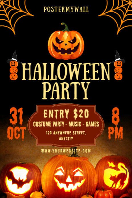 Black Modern & Minimal Halloween Party Poster Template | PosterMyWall