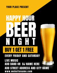 Black Modern & Minimal Happy Hour Beer Night Flyer 传单(美国信函) template