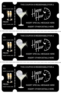 Black Modern & Minimal Happy Hour Coupon Tabloid template