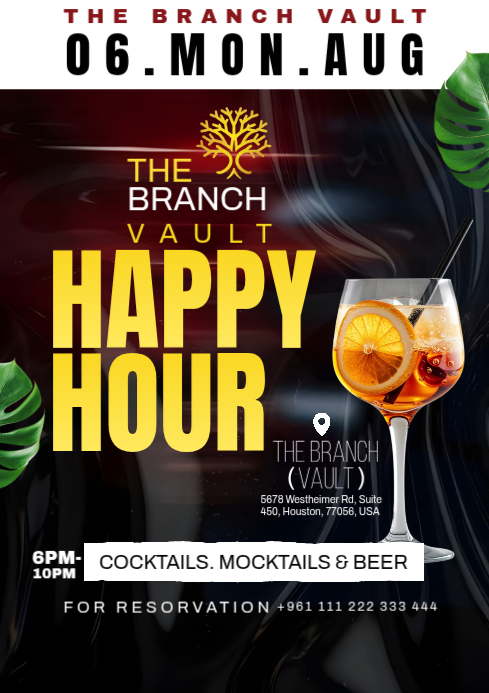 Black Modern & Minimal Happy Hour Event A4 Template | PosterMyWall