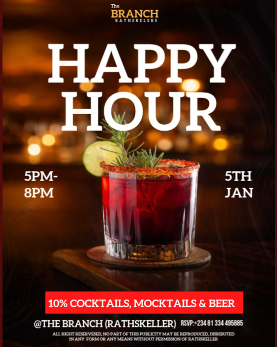 Black Modern & Minimal Happy Hour Event Instagram Portrait Template ...