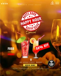 Black Modern & Minimal Happy Hour Instagram Portrait template