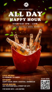 Black Modern & Minimal Happy Hour Promotion Instagram Story template
