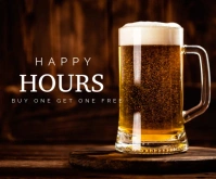 Black Modern & Minimal Happy Hours Beers And Whiskey Party  Medium Rectangle Mellemstort rektangel template