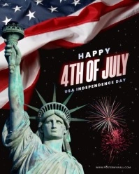 Black Modern & Minimal Happy Independence Day Of America Instagram Portrait template