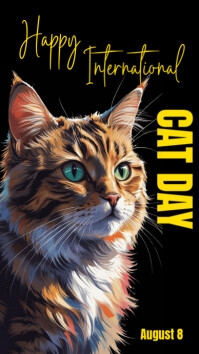 Black Modern & Minimal Happy International Cat Day Instagram Story template