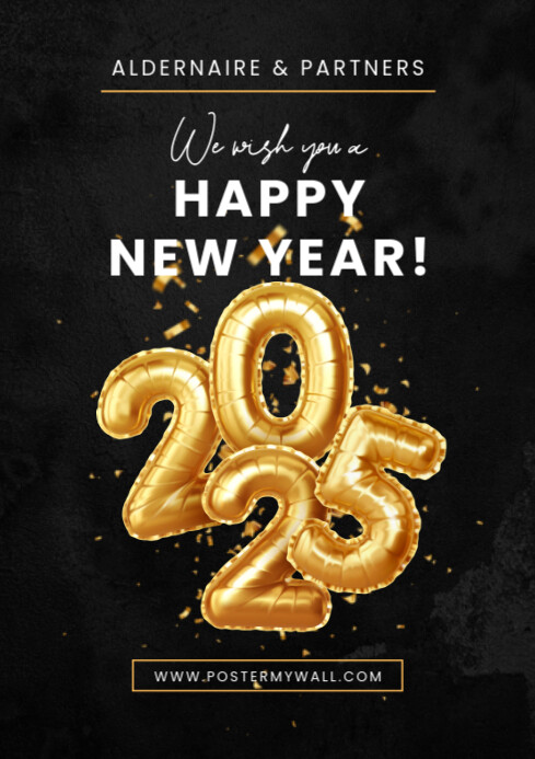 Black Modern & Minimal Happy New Year 2025 A4 template