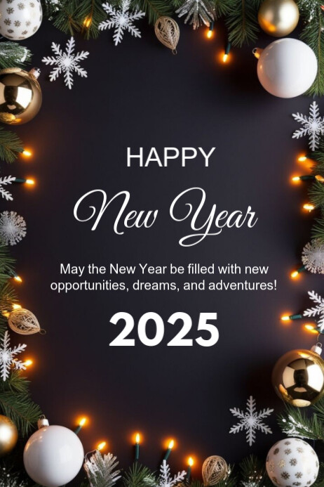 Black Modern & Minimal Happy New Year 2025 Poster Template | PosterMyWall
