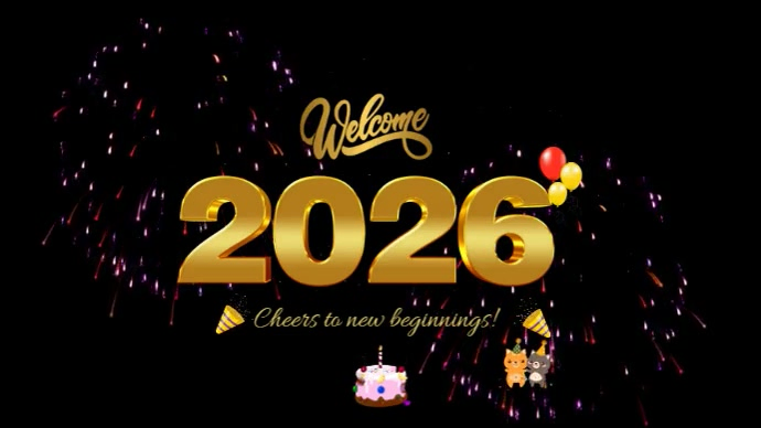 Plantilla de Black Modern & Minimal Happy New Year 2026 Digital Display ...